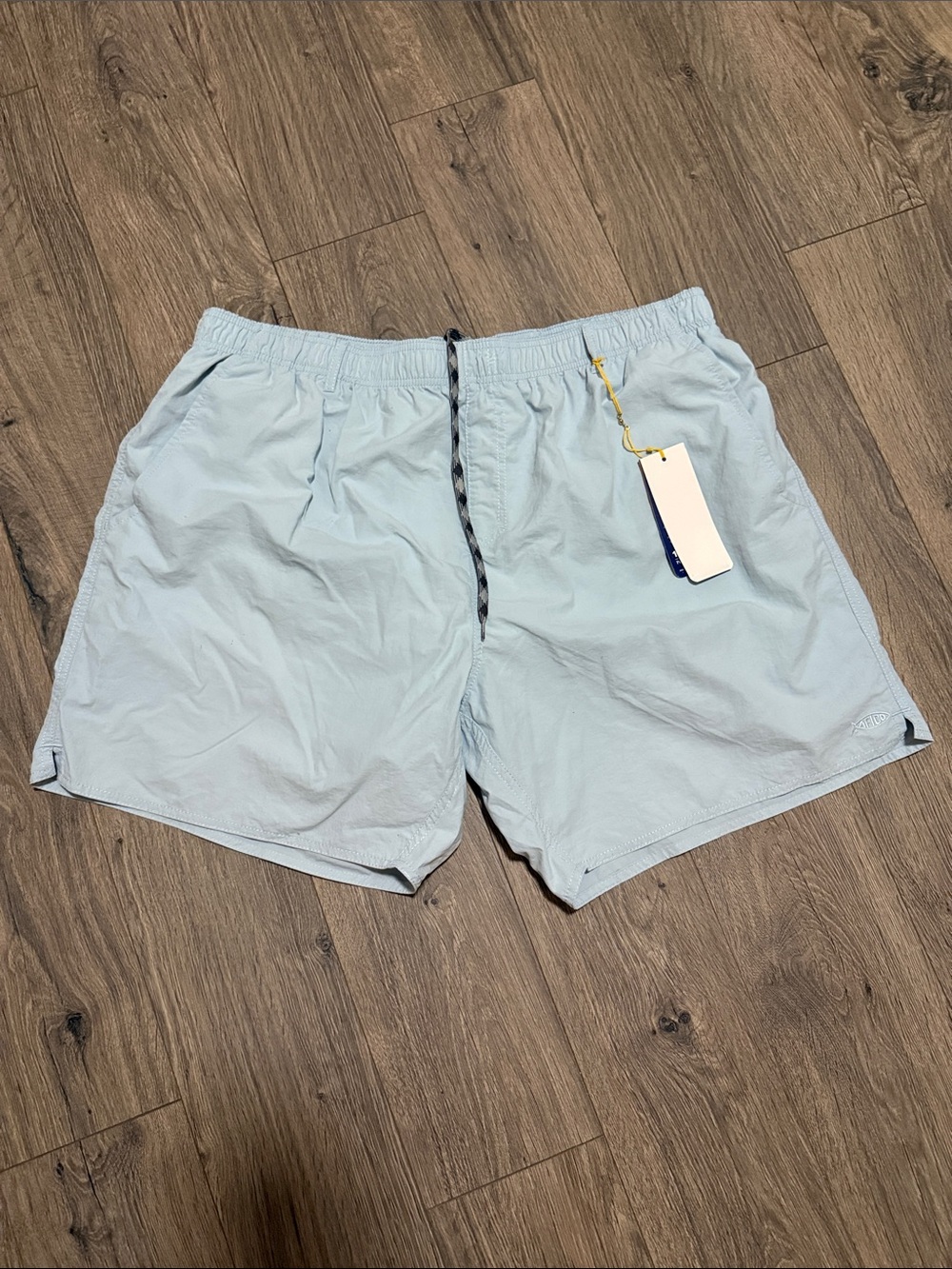 AFTCO Light Blue Men's Swim Shorts with Yellow Drawstring Tag